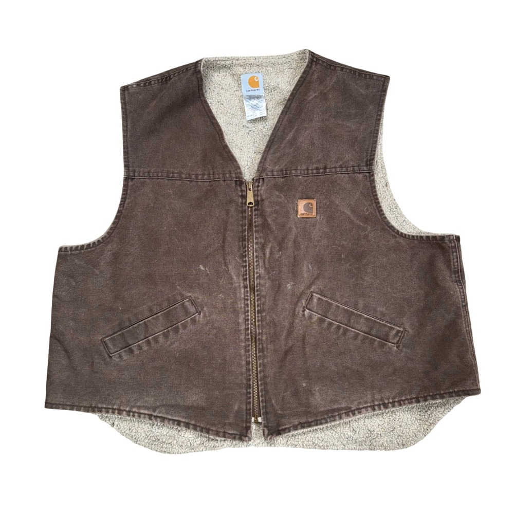 Carhartt V13 CHT Vest Mens 2XL Brown Good Sherpa Lined Duck Canvas Workwear